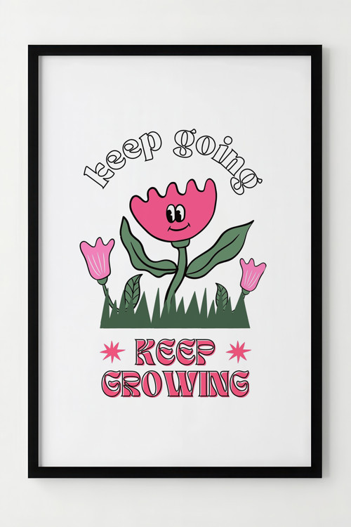 Keep Going Keep Growing Çerçeveli Motivasyon Poster Dekorasyonu