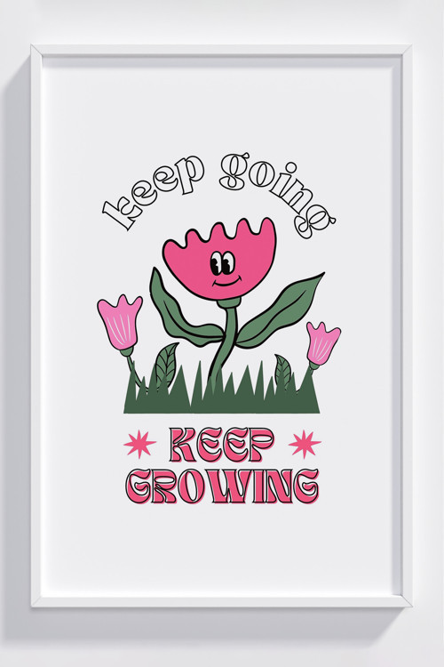Keep Going Keep Growing Çerçeveli Motivasyon Poster Dekorasyonu