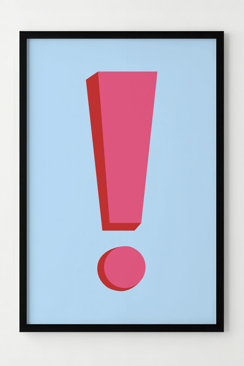 Modern Tasarım Ahşap Çerçeveli Pembe Ünlem İşareti Poster
