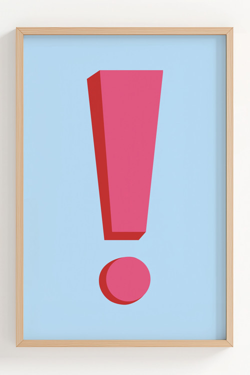 Modern Tasarım Ahşap Çerçeveli Pembe Ünlem İşareti Poster