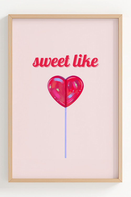 Kalp Şeklinde Tatlı Lolipop Tasarımlı Çerçeveli Poster - Modern Duvar Dekoru