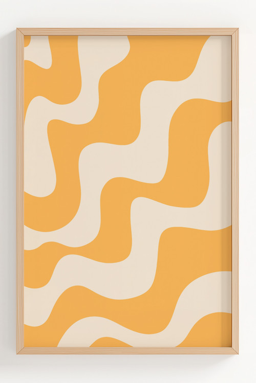 Modern Dalga Desenli Ahşap Çerçeveli Poster - Dekoratif Duvar Sanatı