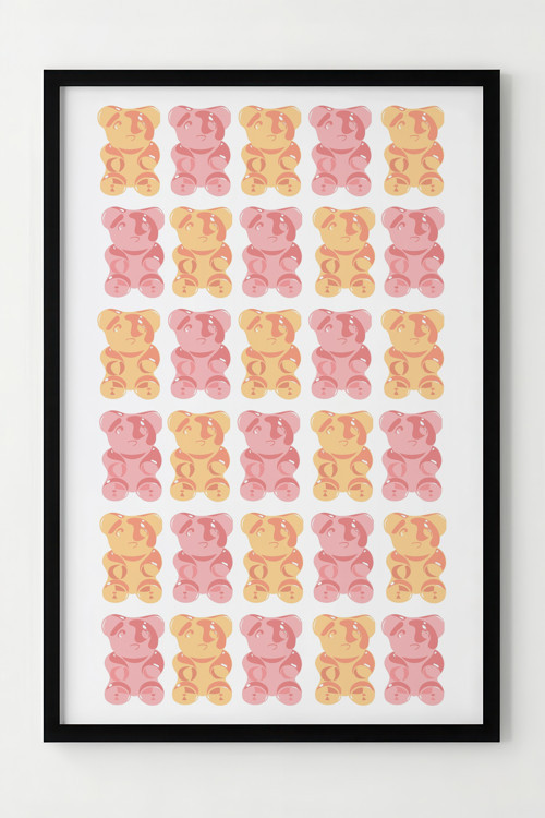 Renkli Ayıcık Desenli Ahşap Çerçeveli Poster - Dekoratif Duvar Tablosu