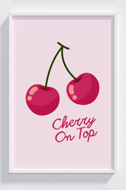 Cherry On Top Çerçeveli Dekoratif Poster - Mutfak ve Salon Duvar Süsü