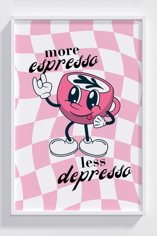 Espresso Temalı Komik Tasarımlı Çerçeveli Poster