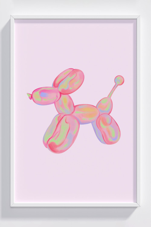 Renkli Balon Köpek Tasarımlı Çerçeveli Modern Poster