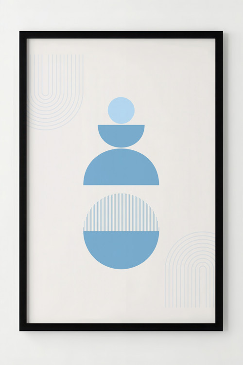 Modern Minimalist Mavi Geometrik Desenli Çerçeveli Poster