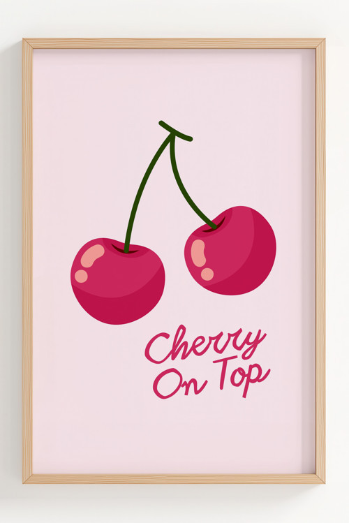 Cherry On Top Çerçeveli Dekoratif Poster - Mutfak ve Salon Duvar Süsü