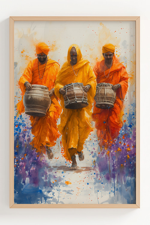 Renkli Hindu Tapınağı Bateri Çerçeveli Poster - Canlı Dekorasyon Tablosu