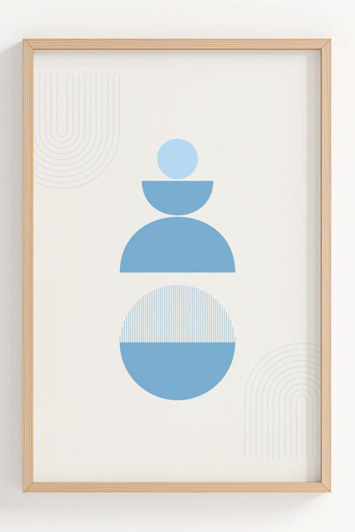 Modern Minimalist Mavi Geometrik Desenli Çerçeveli Poster