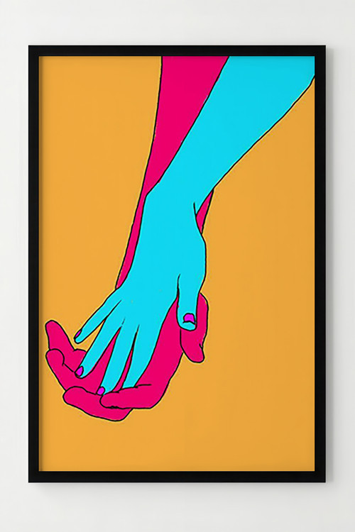 Renkli Minimalist Tutunan Eller Çerçeveli Modern Poster