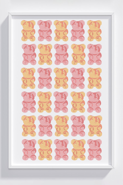 Renkli Ayıcık Desenli Ahşap Çerçeveli Poster - Dekoratif Duvar Tablosu