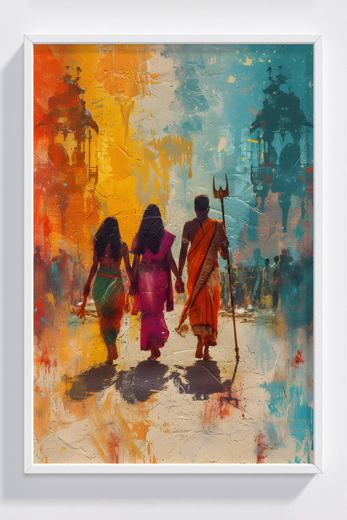 Renkli Etnik Temalı Çerçeveli Dekoratif Poster - Modern Sanat Tasarımı