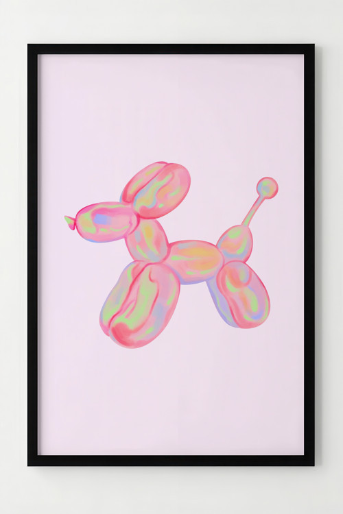 Renkli Balon Köpek Tasarımlı Çerçeveli Modern Poster