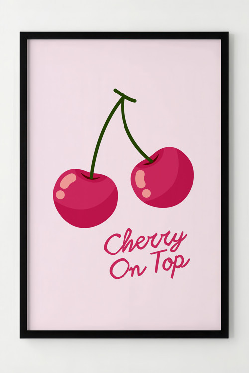 Cherry On Top Çerçeveli Dekoratif Poster - Mutfak ve Salon Duvar Süsü