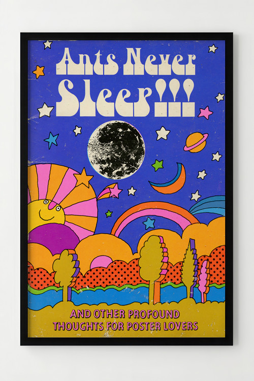Renkli Retro Tasarım Ahşap Çerçeveli Poster – Ants Never Sleep Motivasyonlu Duvar Dekoru