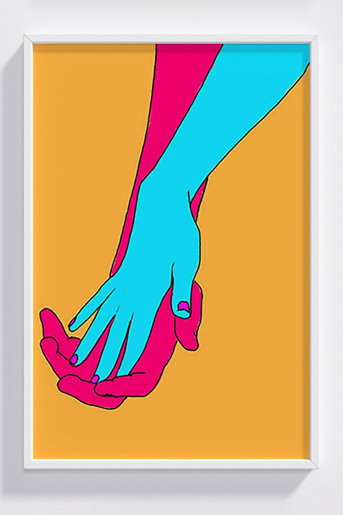 Renkli Minimalist Tutunan Eller Çerçeveli Modern Poster