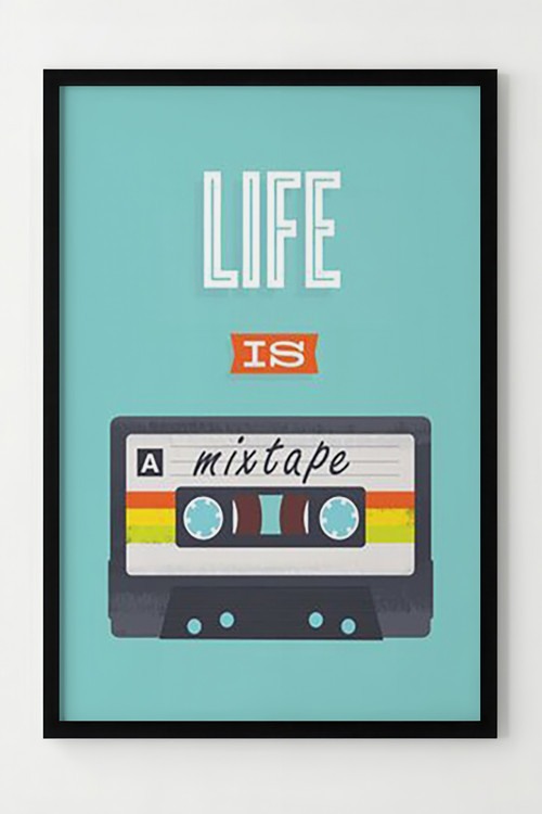 Retro Kaset Tasarımlı Ahşap Çerçeveli Dekoratif Poster