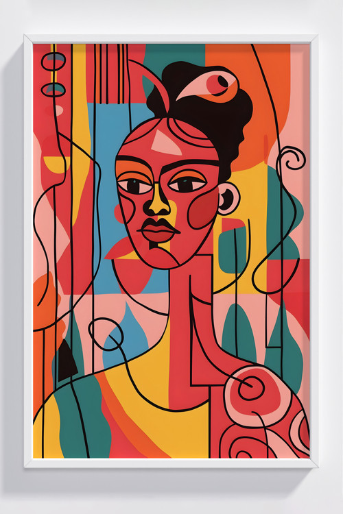 Renkli Modern Abstrakt Kadın Portresi Çerçeveli Poster