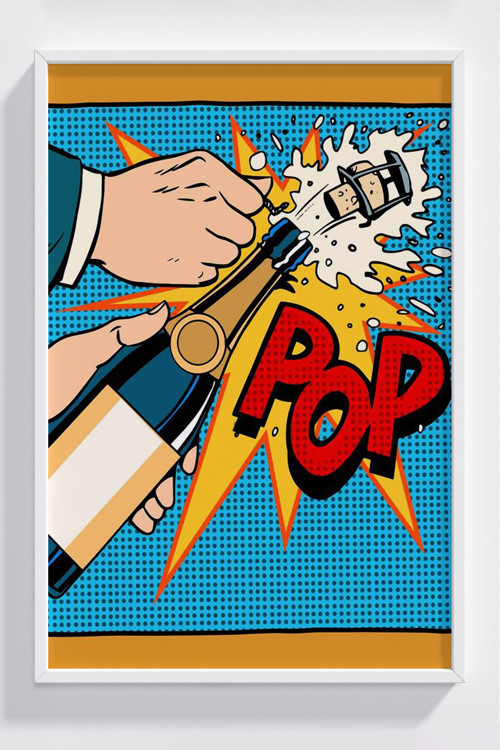 Pop Art Şampanya Patlatma Çerçeveli Poster - Dekoratif Duvar Tablosu