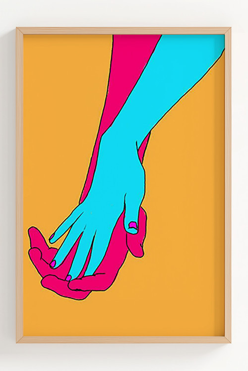 Renkli Minimalist Tutunan Eller Çerçeveli Modern Poster