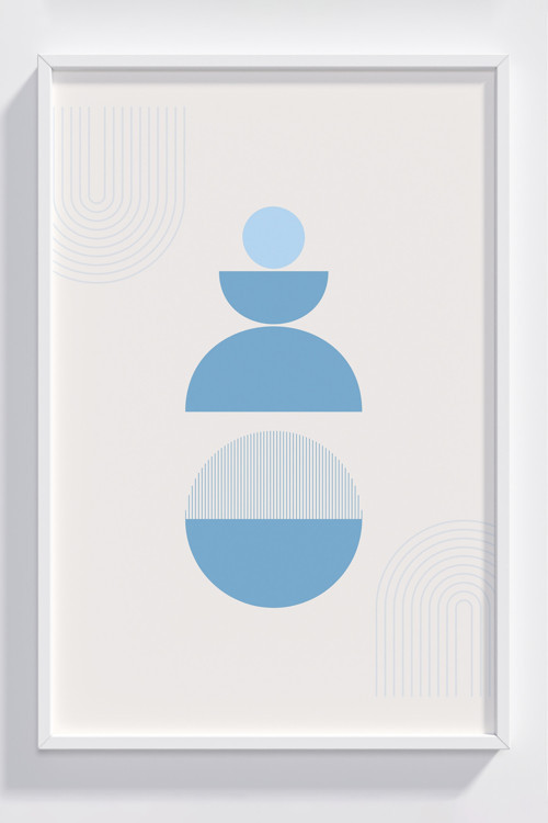 Modern Minimalist Mavi Geometrik Desenli Çerçeveli Poster