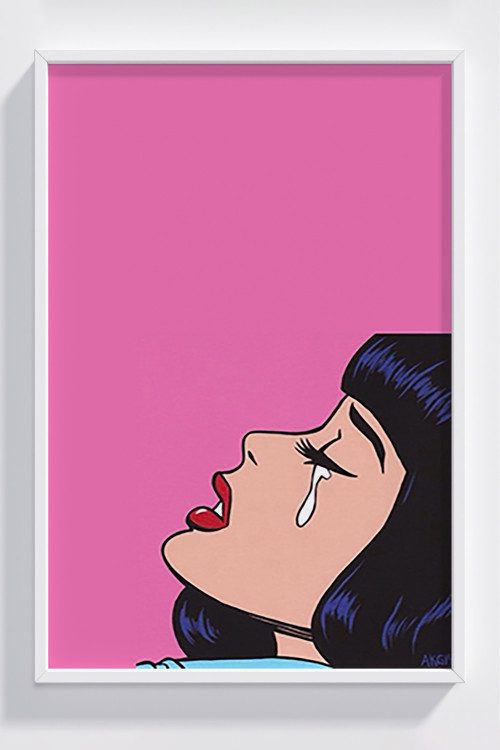 Modern Pop Art Çerçeveli Ağlayan Kadın Poster - Dekoratif Duvar Sanatı