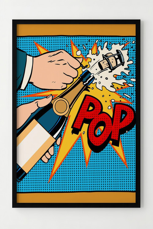 Pop Art Şampanya Patlatma Çerçeveli Poster - Dekoratif Duvar Tablosu