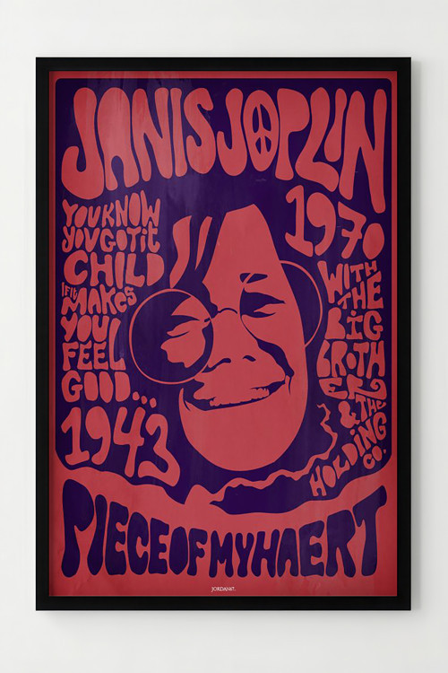 Janis Joplin Vintage 1970 Çerçeveli Poster - Retro Müzik Dekorasyonu