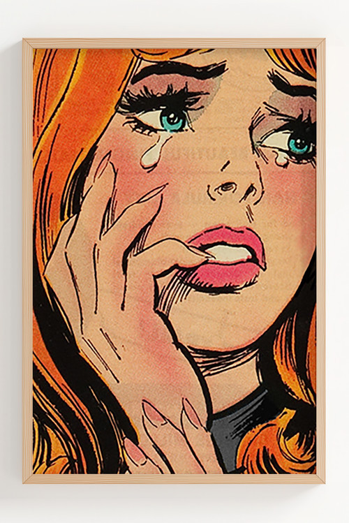 Çerçeveli Pop Art Ağlayan Kadın Dekoratif Poster
