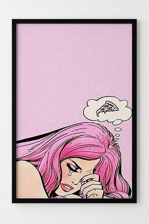 Pembe Saçlı Kadın ve Pizza Düşü Çerçeveli Pop Art Poster Dekor