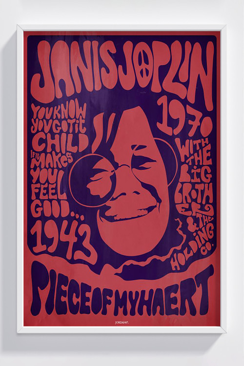 Janis Joplin Vintage 1970 Çerçeveli Poster - Retro Müzik Dekorasyonu