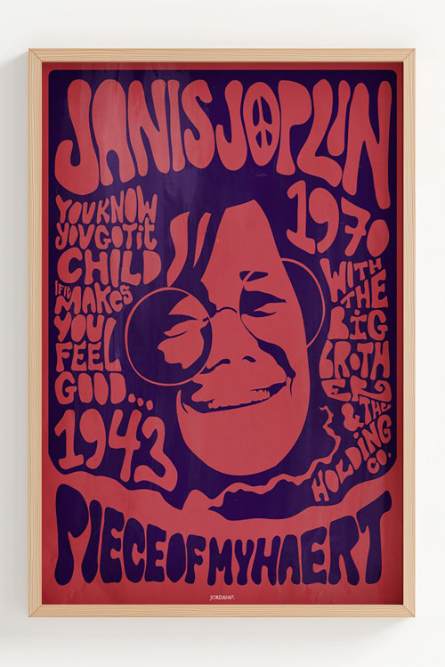 Janis Joplin Vintage 1970 Çerçeveli Poster - Retro Müzik Dekorasyonu