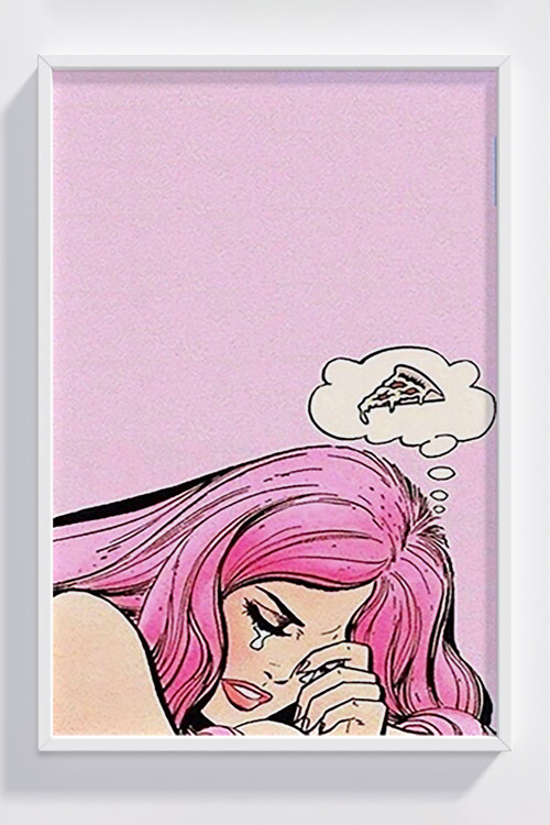 Pembe Saçlı Kadın ve Pizza Düşü Çerçeveli Pop Art Poster Dekor