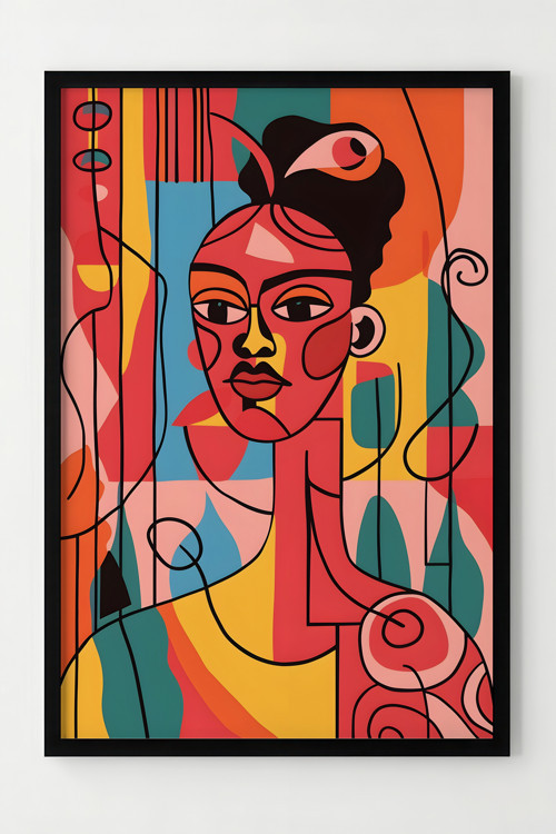 Renkli Modern Abstrakt Kadın Portresi Çerçeveli Poster