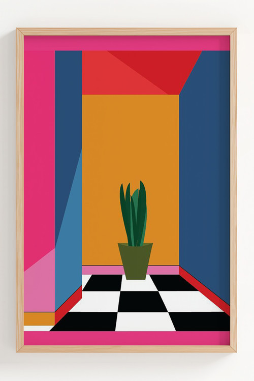 Renkli Modern Minimalist Bitki Desenli Çerçeveli Poster Dekorasyonu