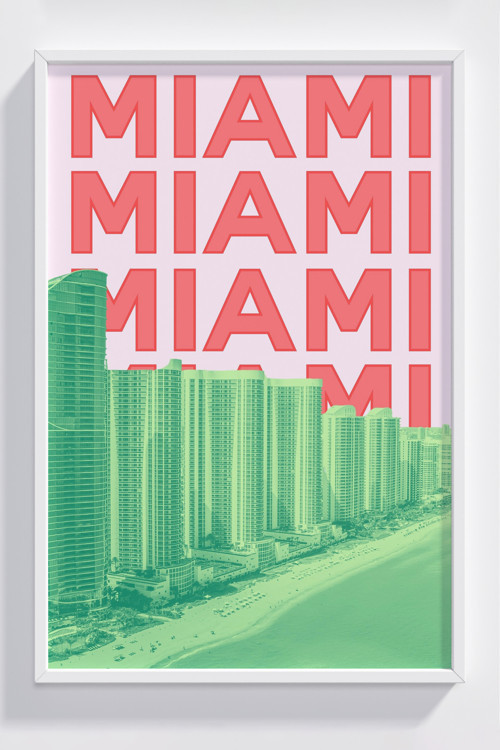 Miami Şehir Temalı Dekoratif Çerçeveli Poster - Modern Duvar Sanatı