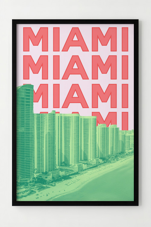 Miami Şehir Temalı Dekoratif Çerçeveli Poster - Modern Duvar Sanatı