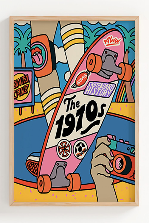 1970s Kaykay ve Retro Kamera Temalı Çerçeveli Poster Dekorasyonu