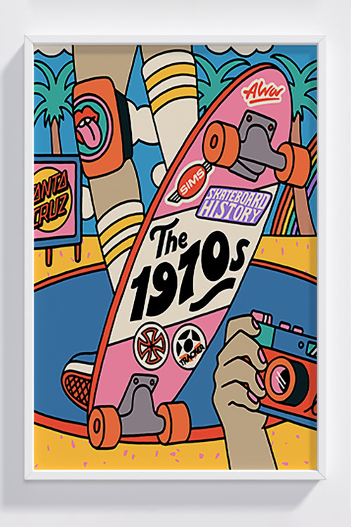 1970s Kaykay ve Retro Kamera Temalı Çerçeveli Poster Dekorasyonu