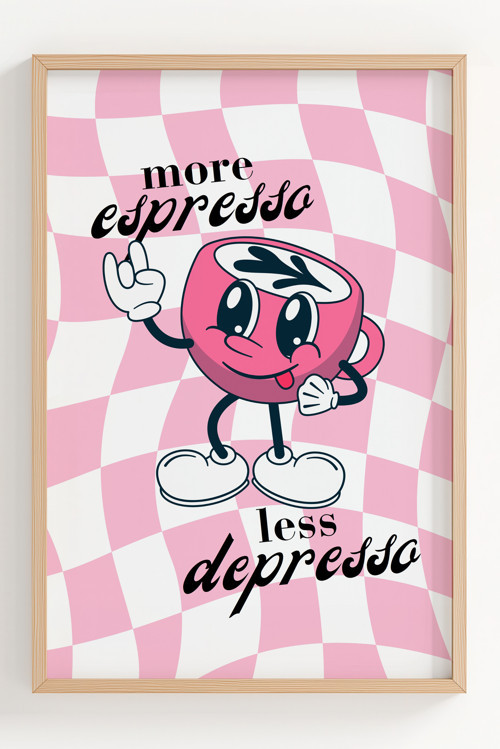 Espresso Temalı Komik Tasarımlı Çerçeveli Poster
