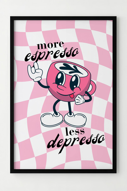 Espresso Temalı Komik Tasarımlı Çerçeveli Poster