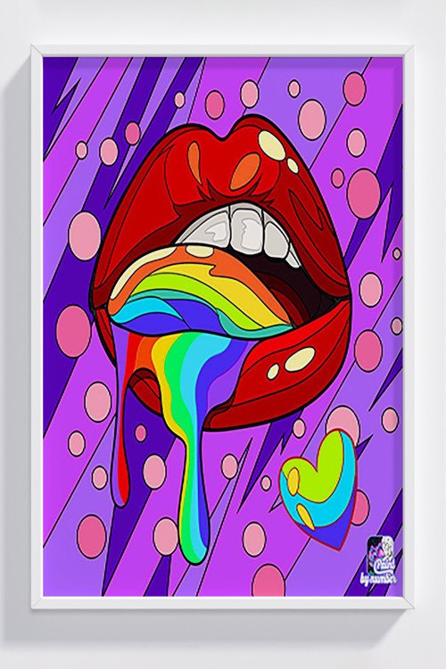 Renkli Gökyüzü Desenli Çerçeveli Modern Pop Art Poster