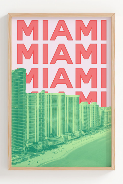 Miami Şehir Temalı Dekoratif Çerçeveli Poster - Modern Duvar Sanatı