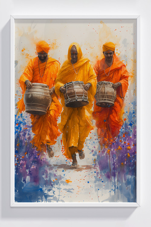 Renkli Hindu Tapınağı Bateri Çerçeveli Poster - Canlı Dekorasyon Tablosu