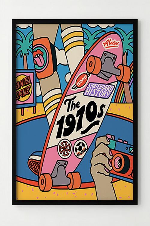 1970s Kaykay ve Retro Kamera Temalı Çerçeveli Poster Dekorasyonu