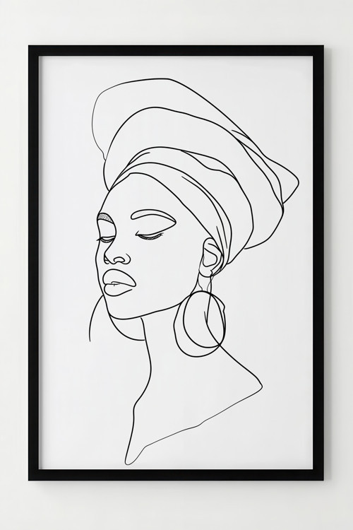 Minimal Siyah Beyaz Kadın Portresi Çerçeveli Modern Poster