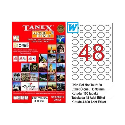 Lazer Etiket 100 YP 0.30 MM Laser-Copy-Inkjet Yuvarlak TW-2130