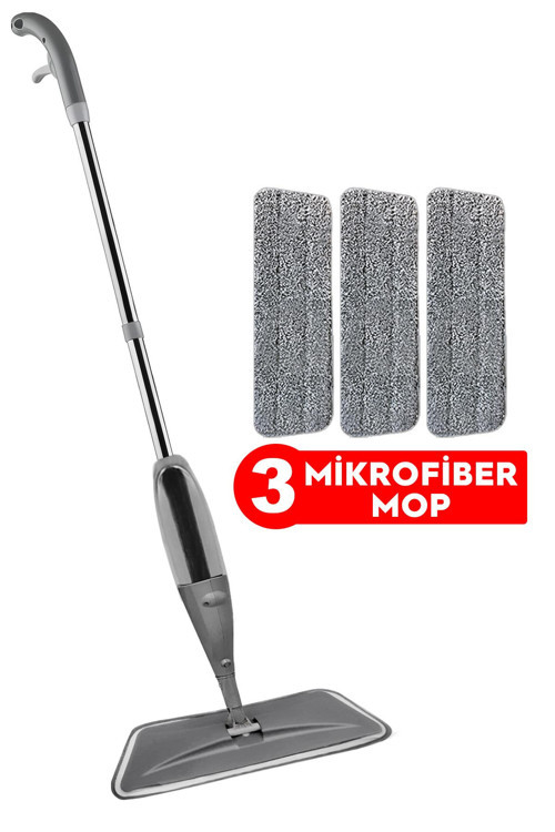 SPREY MOP GRİ 3 MİKROFİBER MOPLU TEMİZLİK SETİ