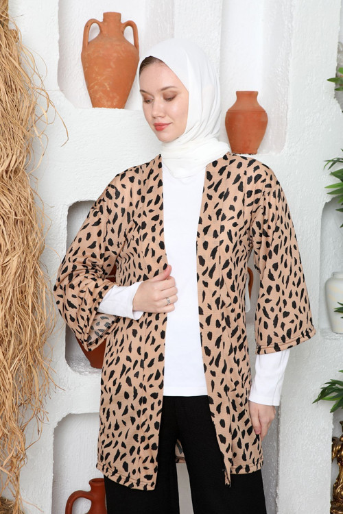 Mevsimlik Kadın Tesettür Plaj Üstü Kimono, Terletmeyen Helen Kumaştan Pareo